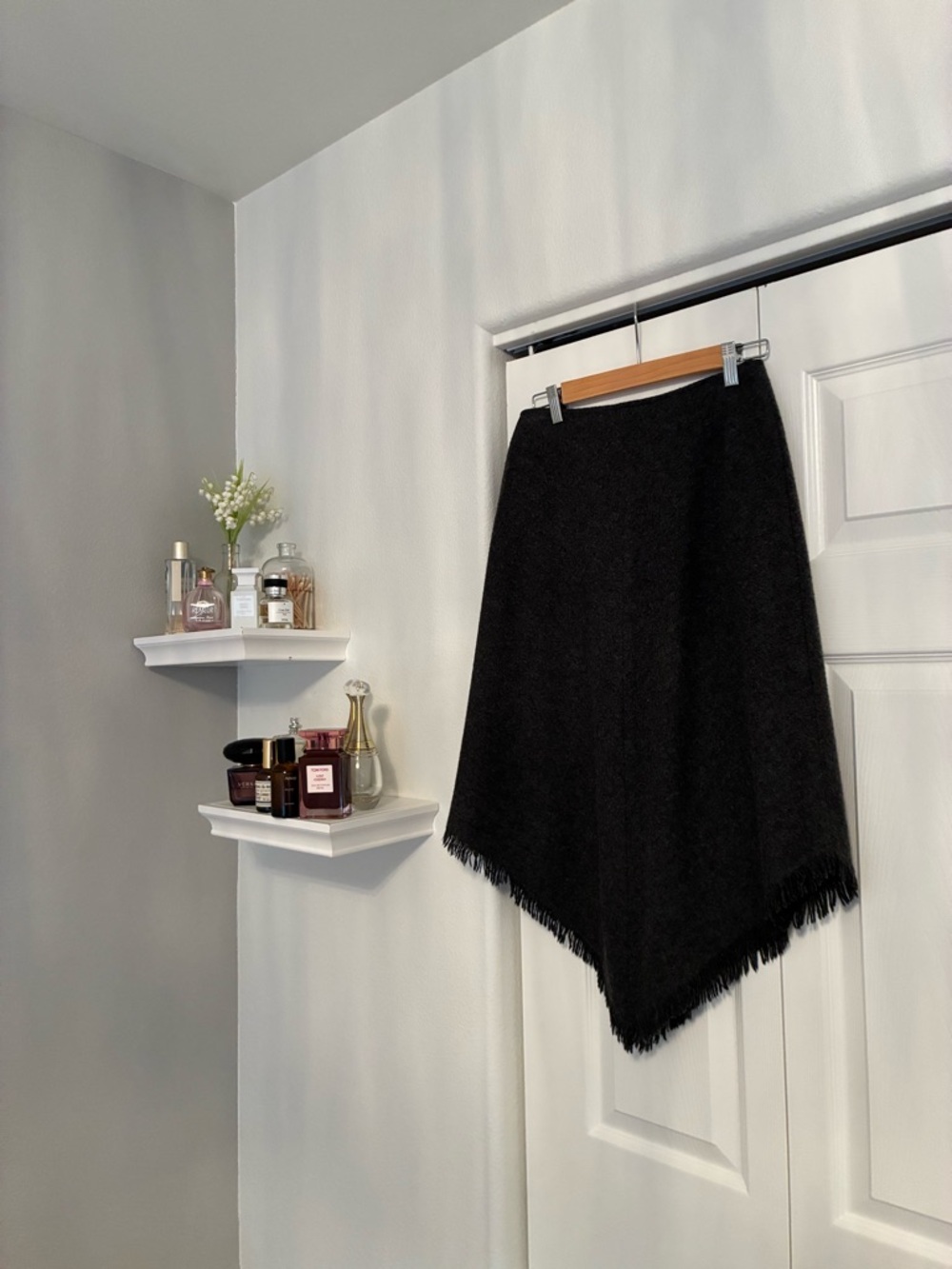 Rafaella Wool Black Asymmetric Fringe Skirt